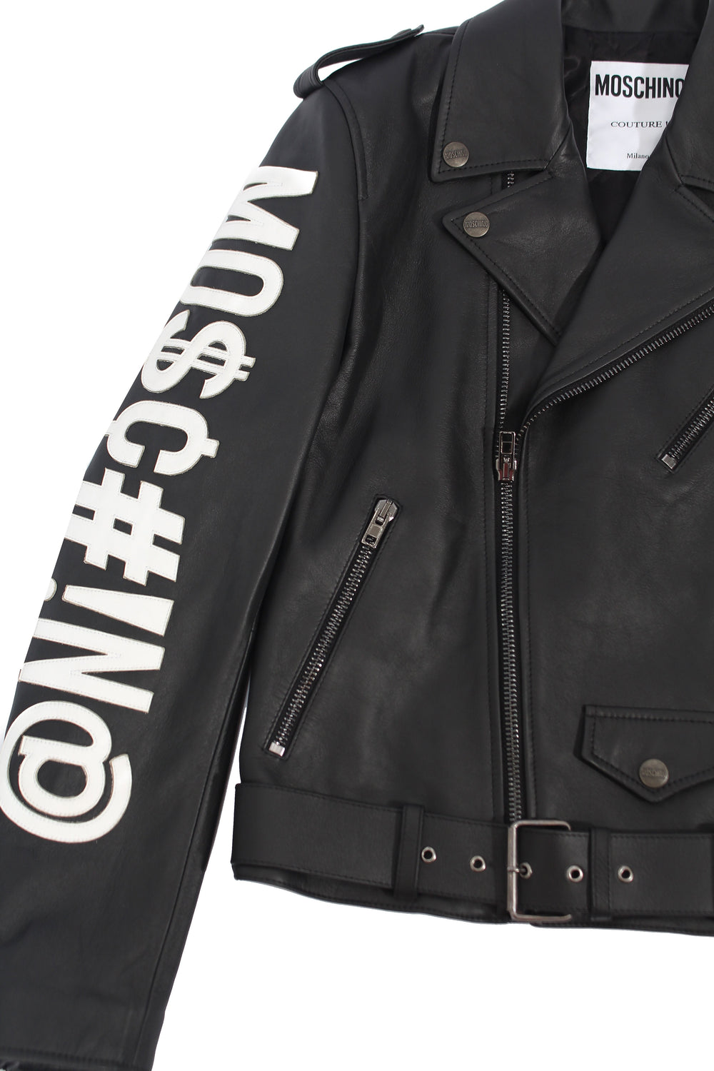 Moschino Embroidered Leather Jacket - Black