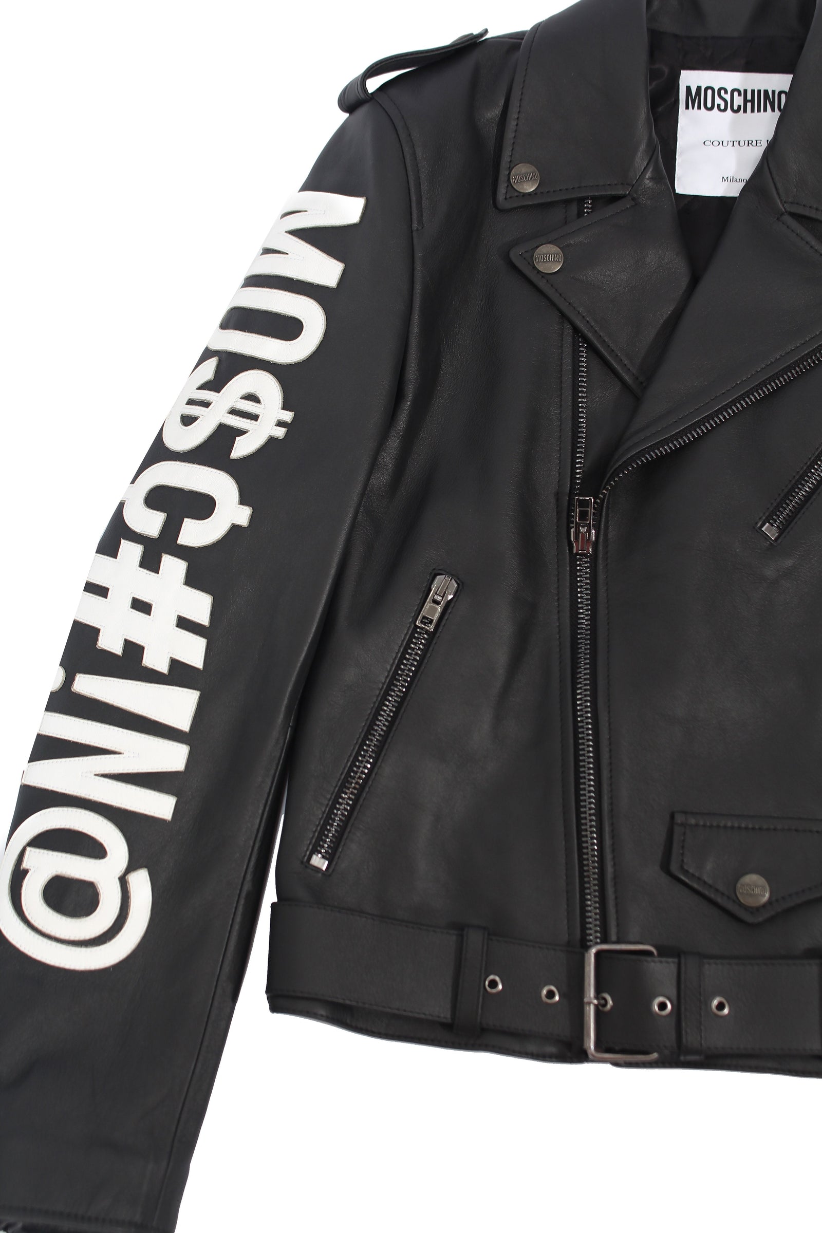 Moschino Embroidered Leather Jacket - Black