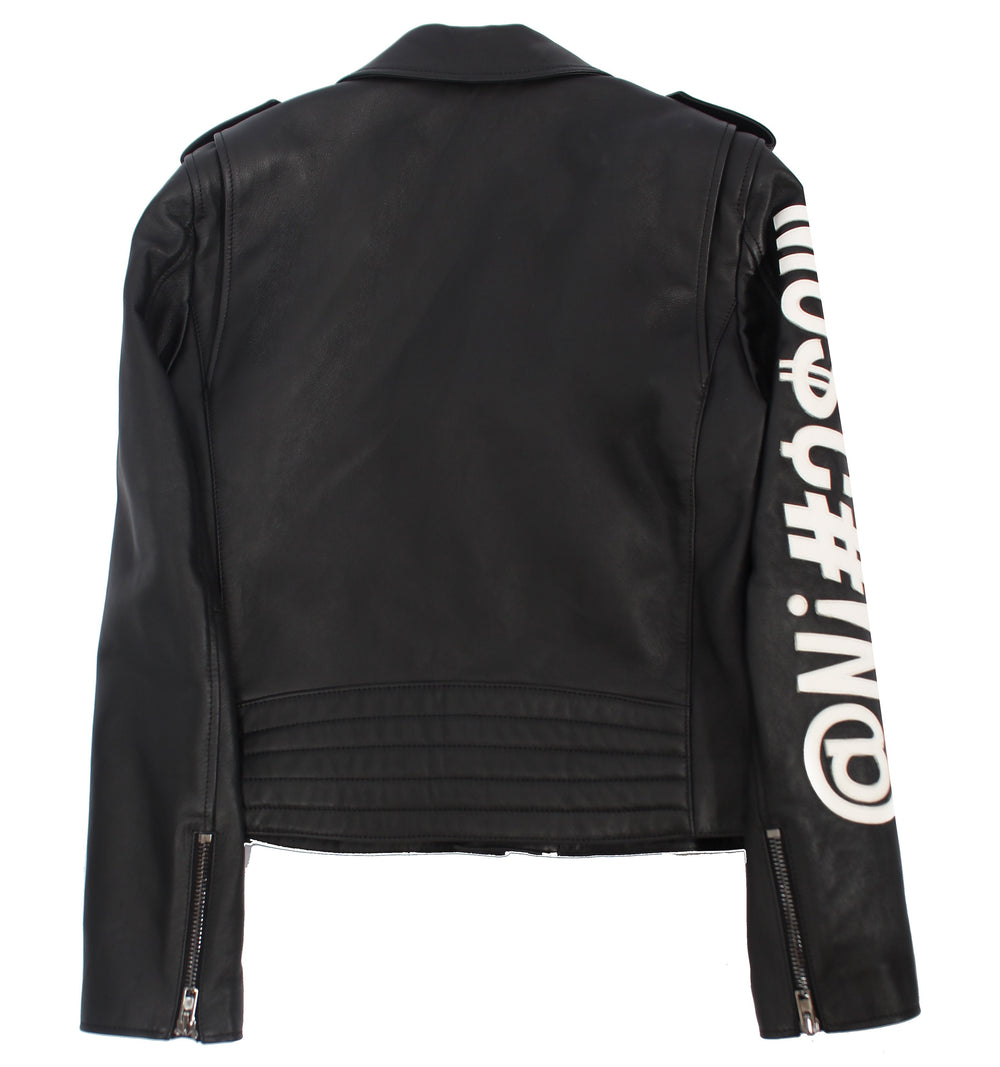 Moschino Embroidered Leather Jacket - Black