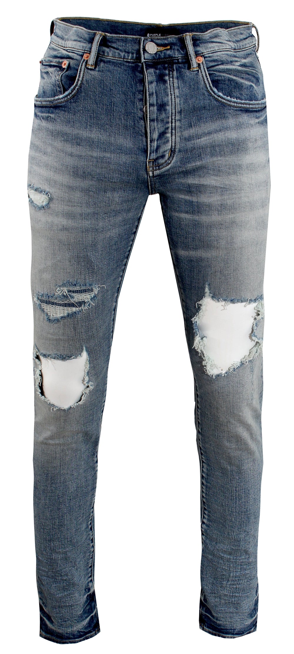 Purple Brand light indigo distress slim fit jeans