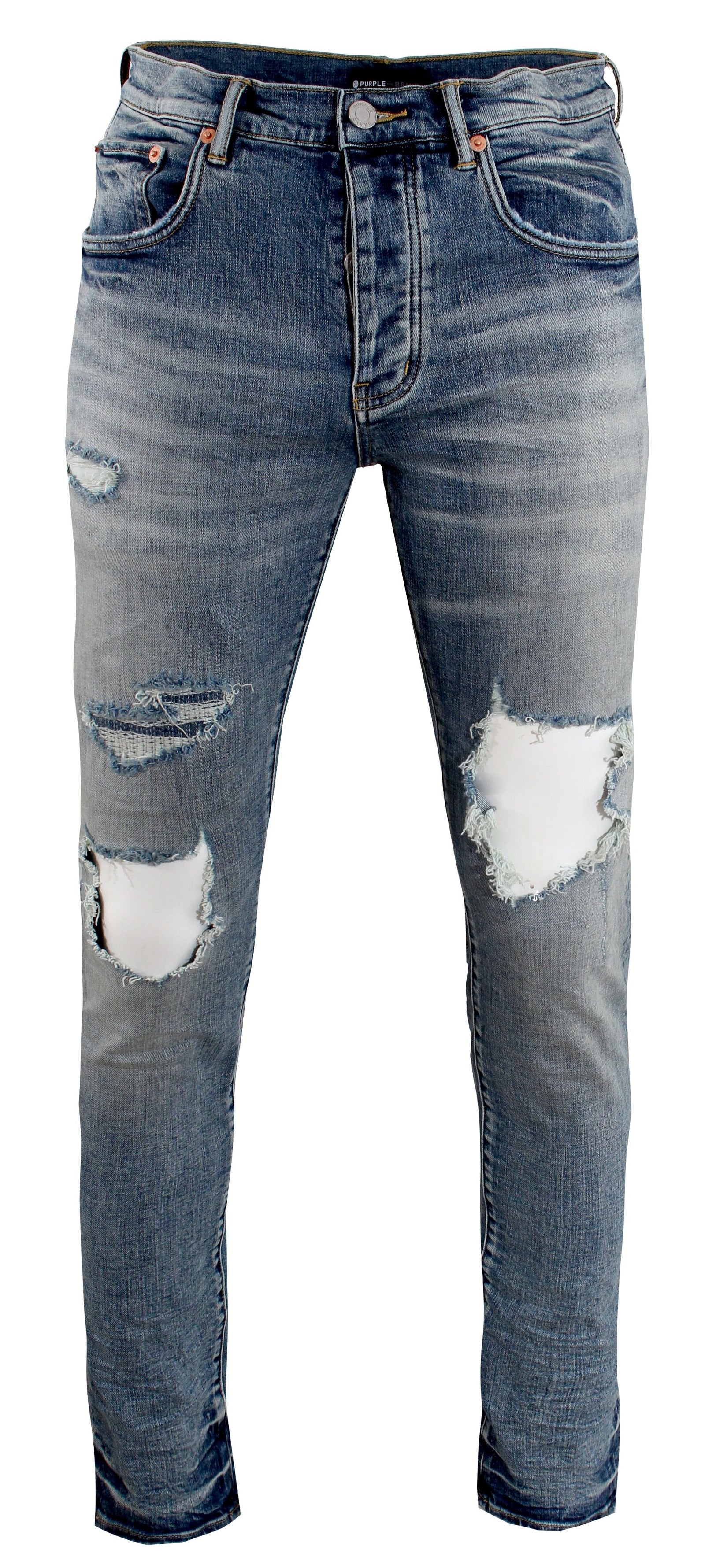 Purple Brand light indigo distress slim fit jeans