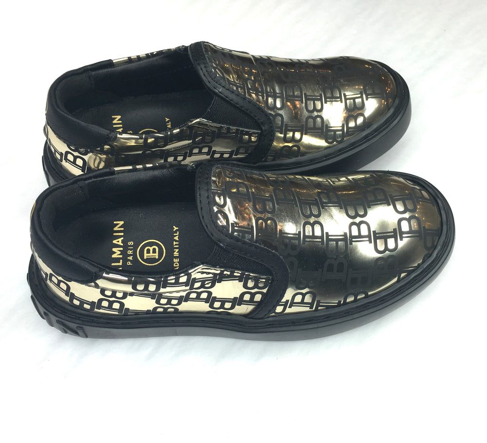Balmain Kids Monogram Allover Print Slip-On Trainers in black with chrome – view 1 of 1