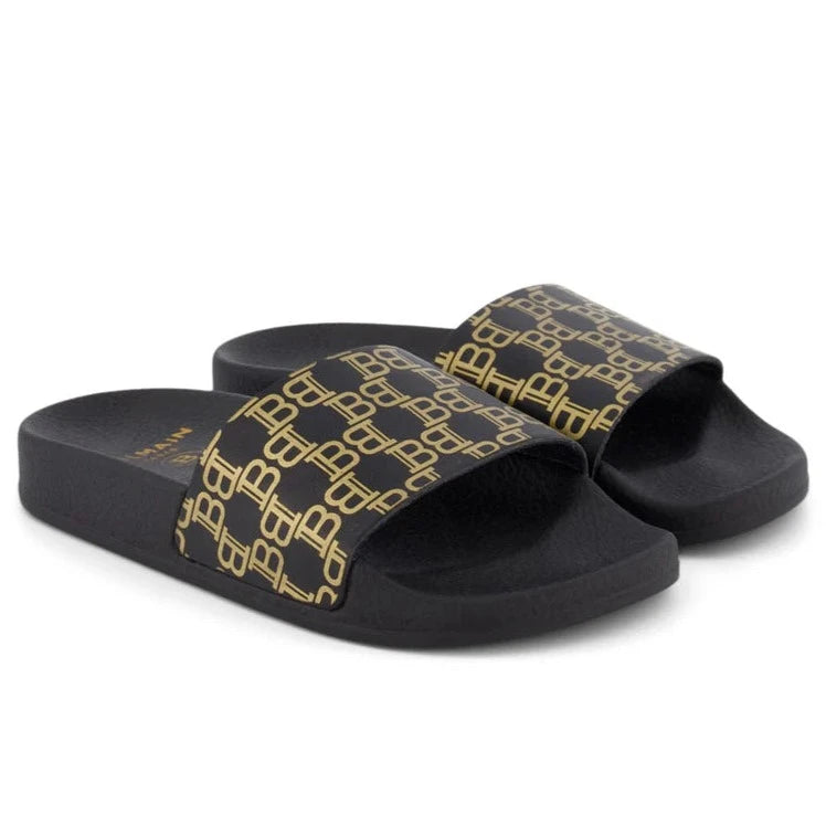 Balmain Kids Allover Monogram Print Slides in black – view 1 of 2