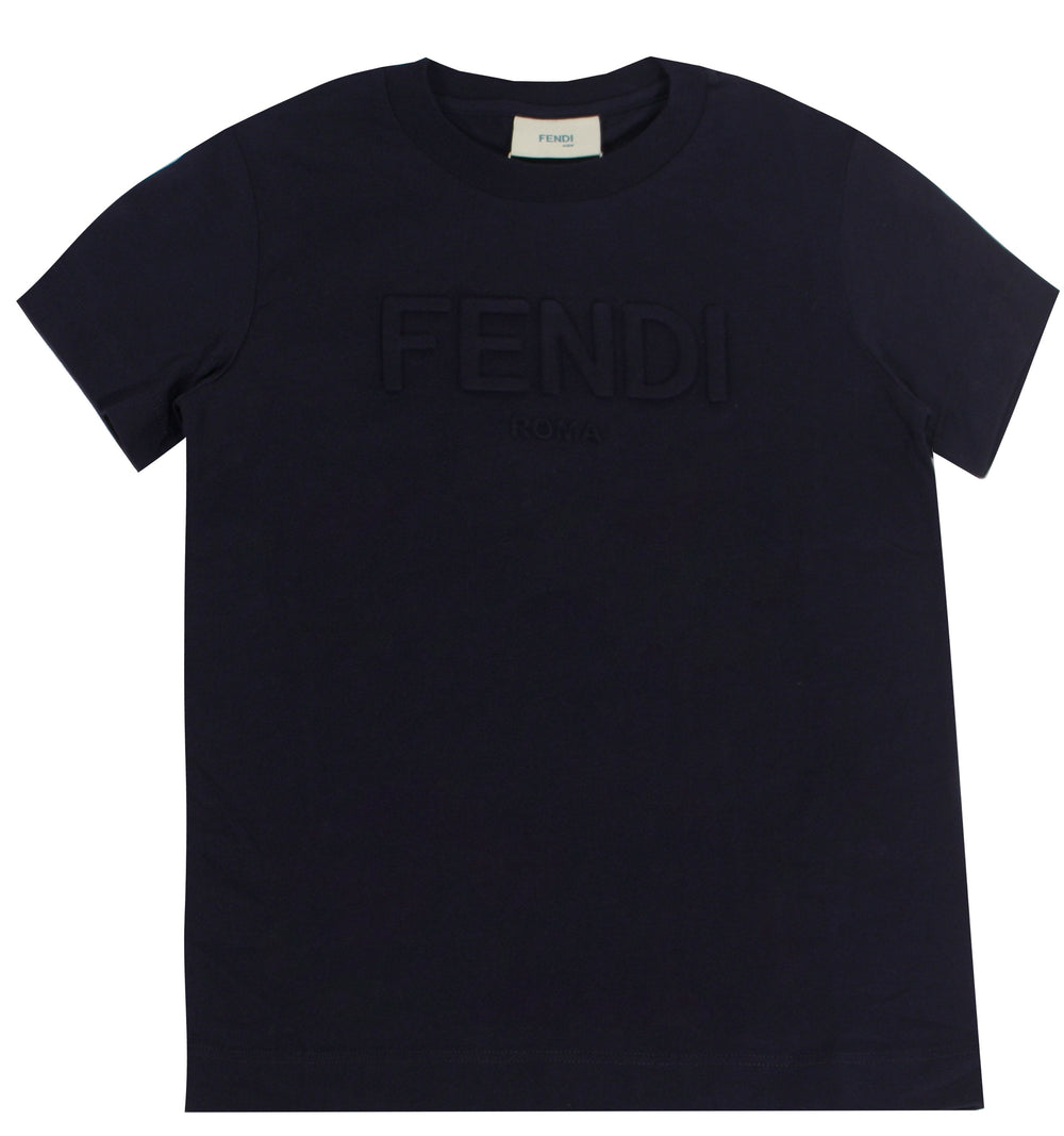 Kids Short Sleeve Tee with Fendi Text Logo in navy – view 1 of 3