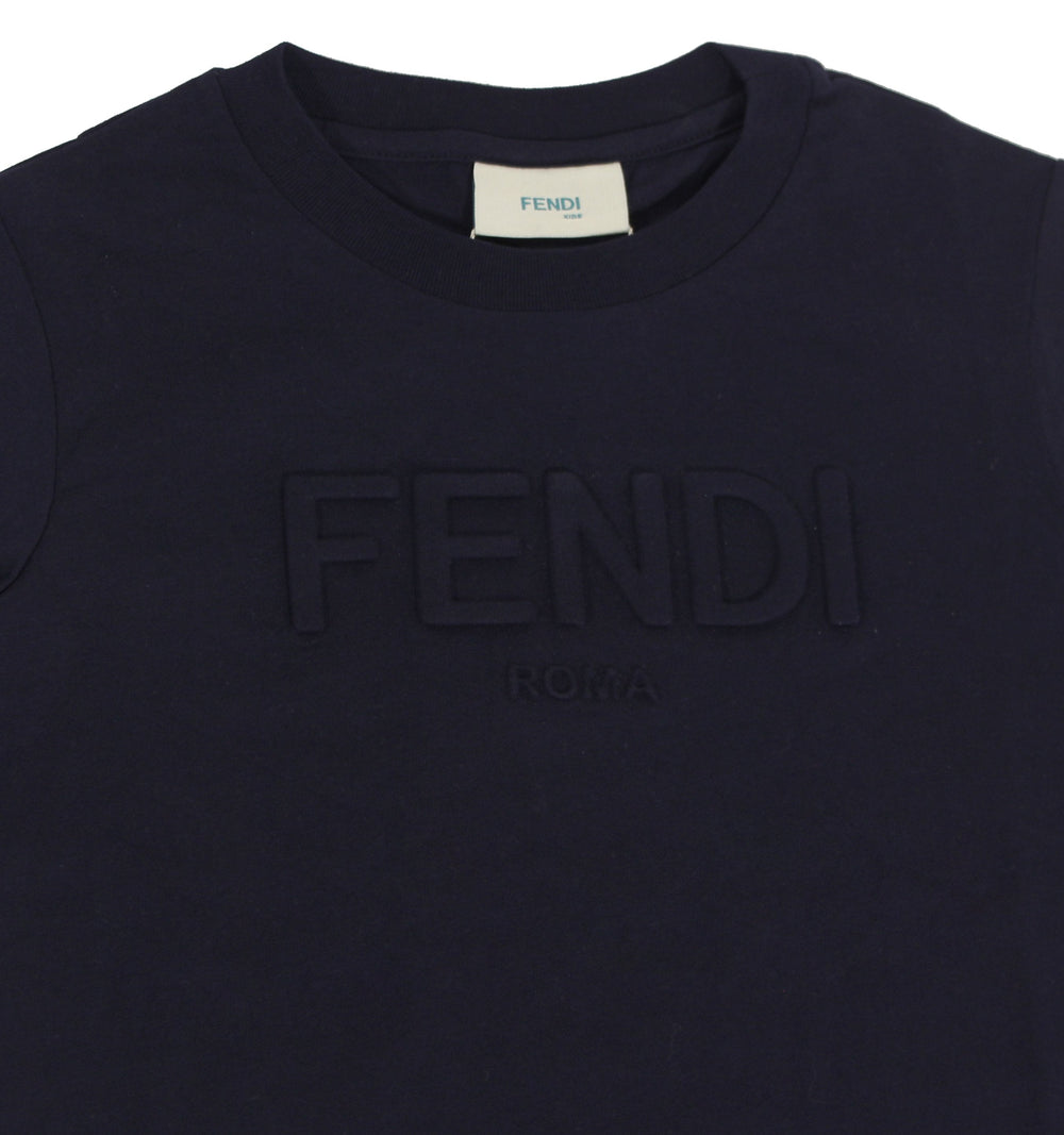 Kids Short Sleeve Tee with Fendi Text Logo in navy – view 2 of 3