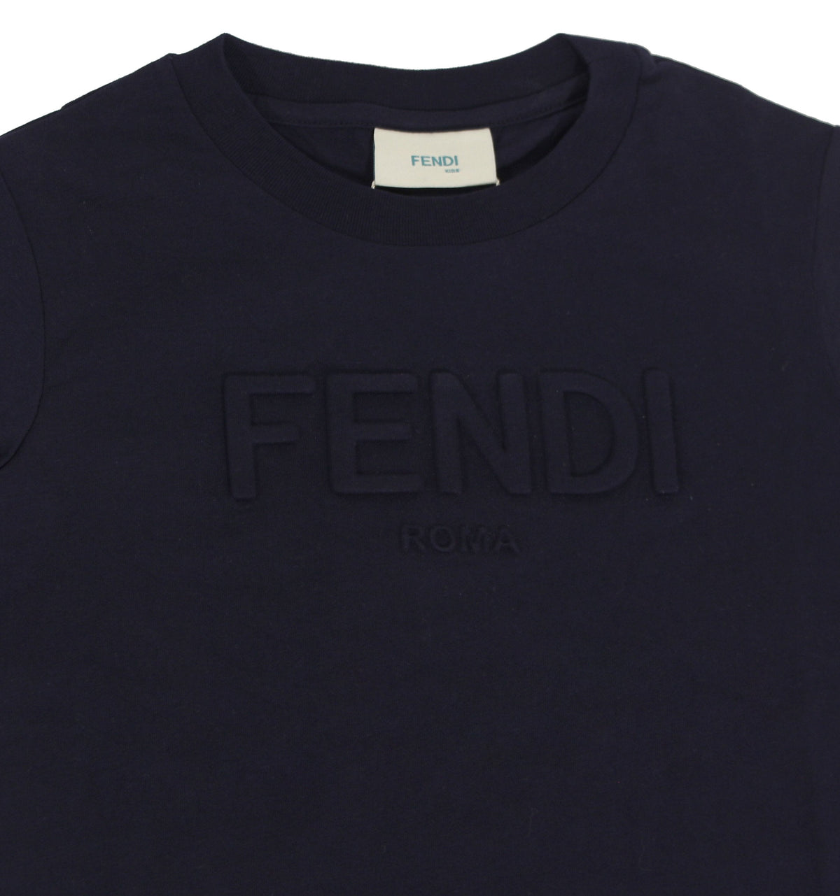 Kids Short Sleeve Tee with Fendi Text Logo - Navy