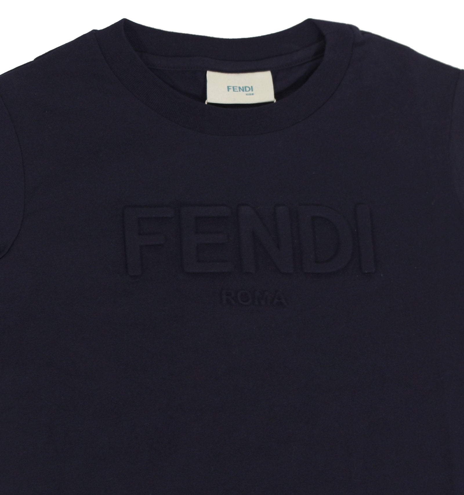 Kids Short Sleeve Tee with Fendi Text Logo in navy – view 2 of 3