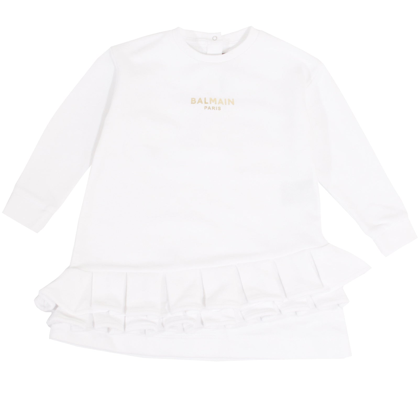 LS Logo Sweat Dress With Ruffle Hem - White