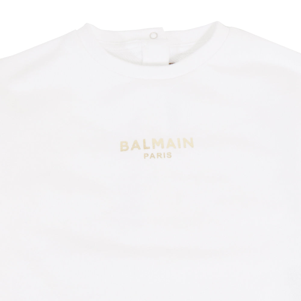 LS Logo Sweat Dress With Ruffle Hem - White