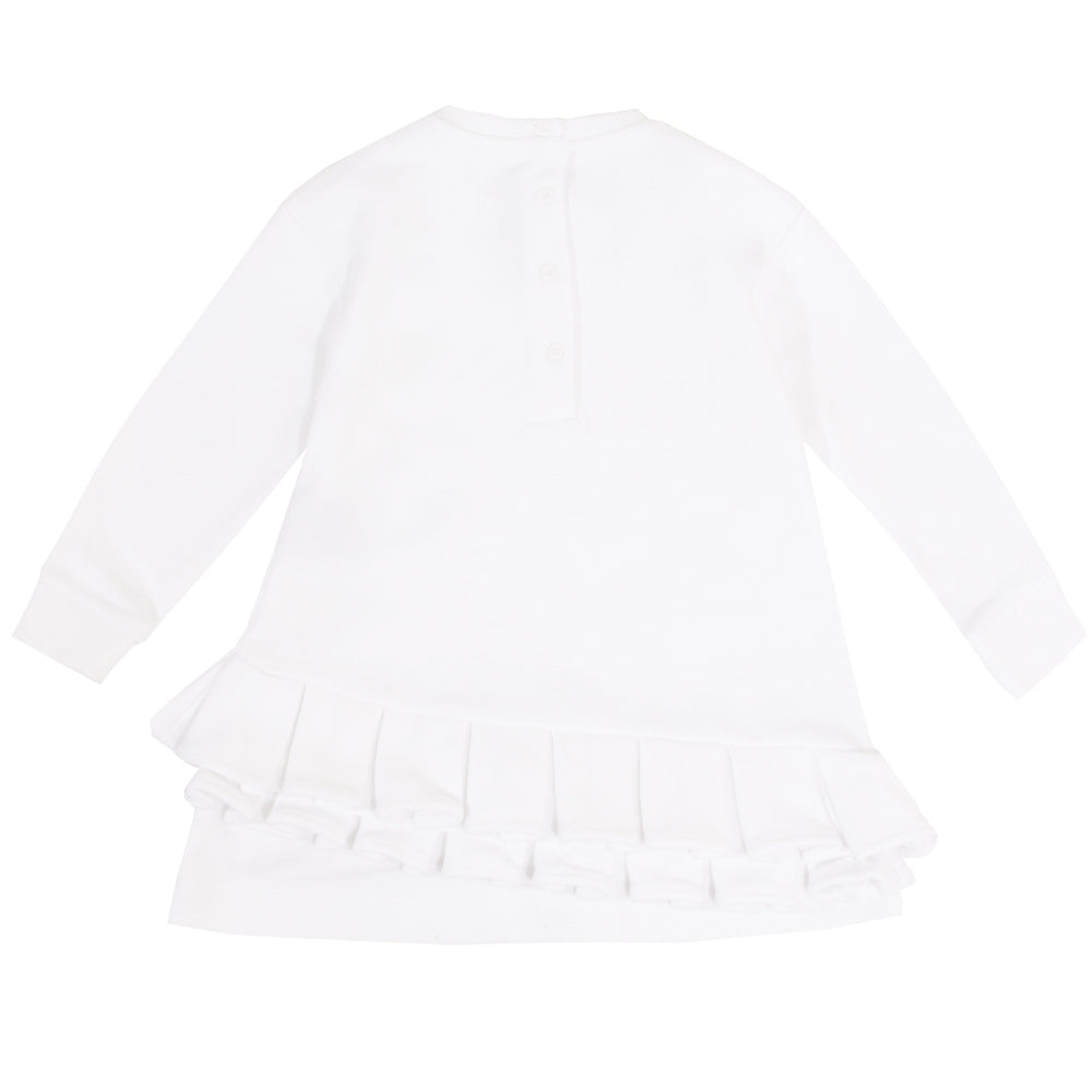 LS Logo Sweat Dress With Ruffle Hem - White