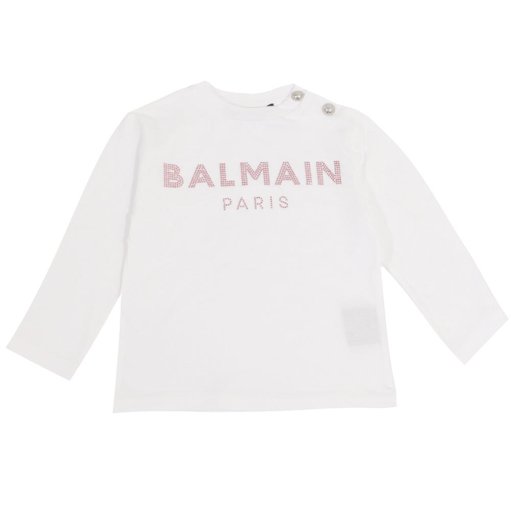 Baby Long Sleeve Tee W/ Studded Logo - White
