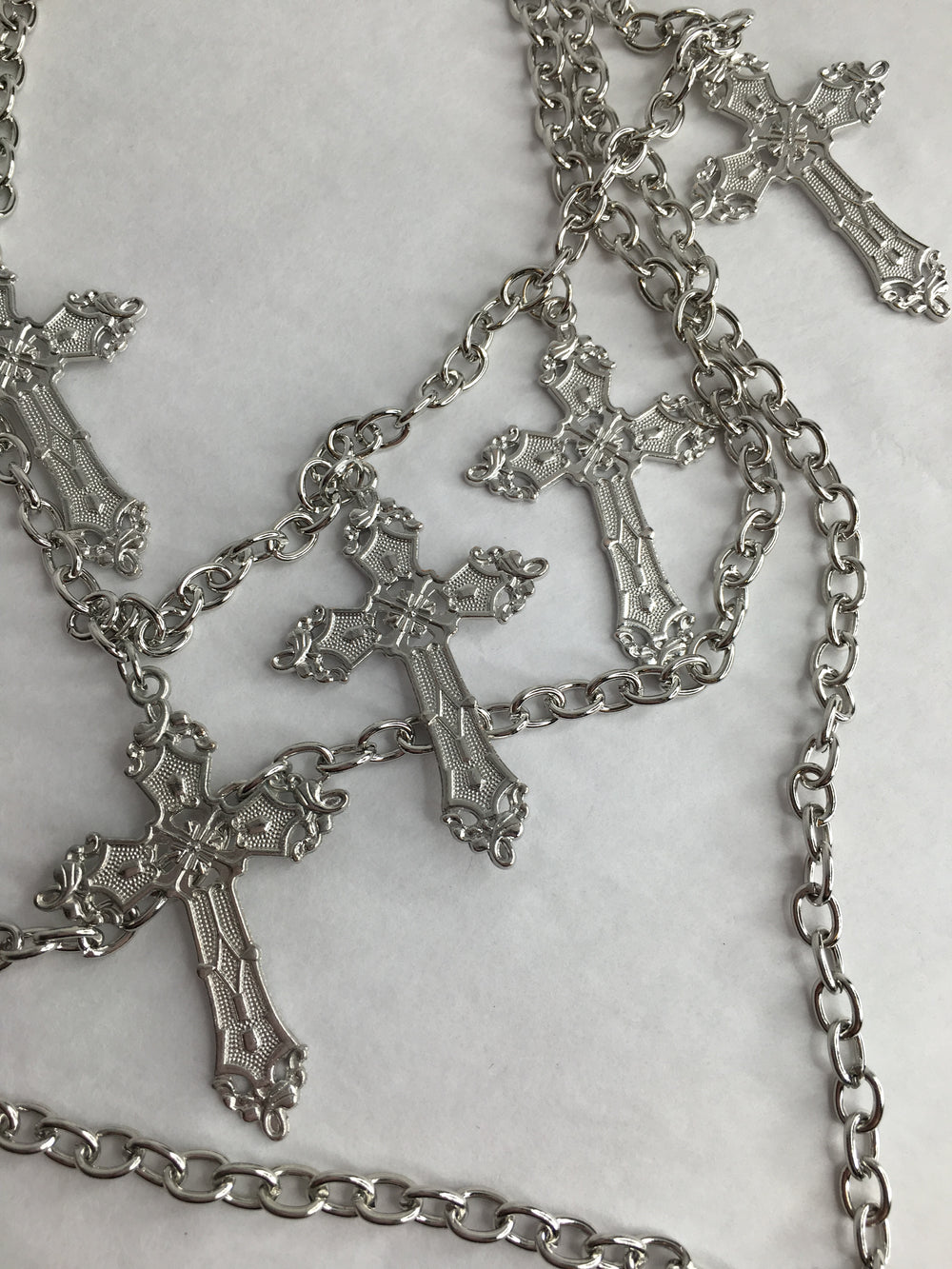 Wallet 3Row link Chains with Large Cross - Silver