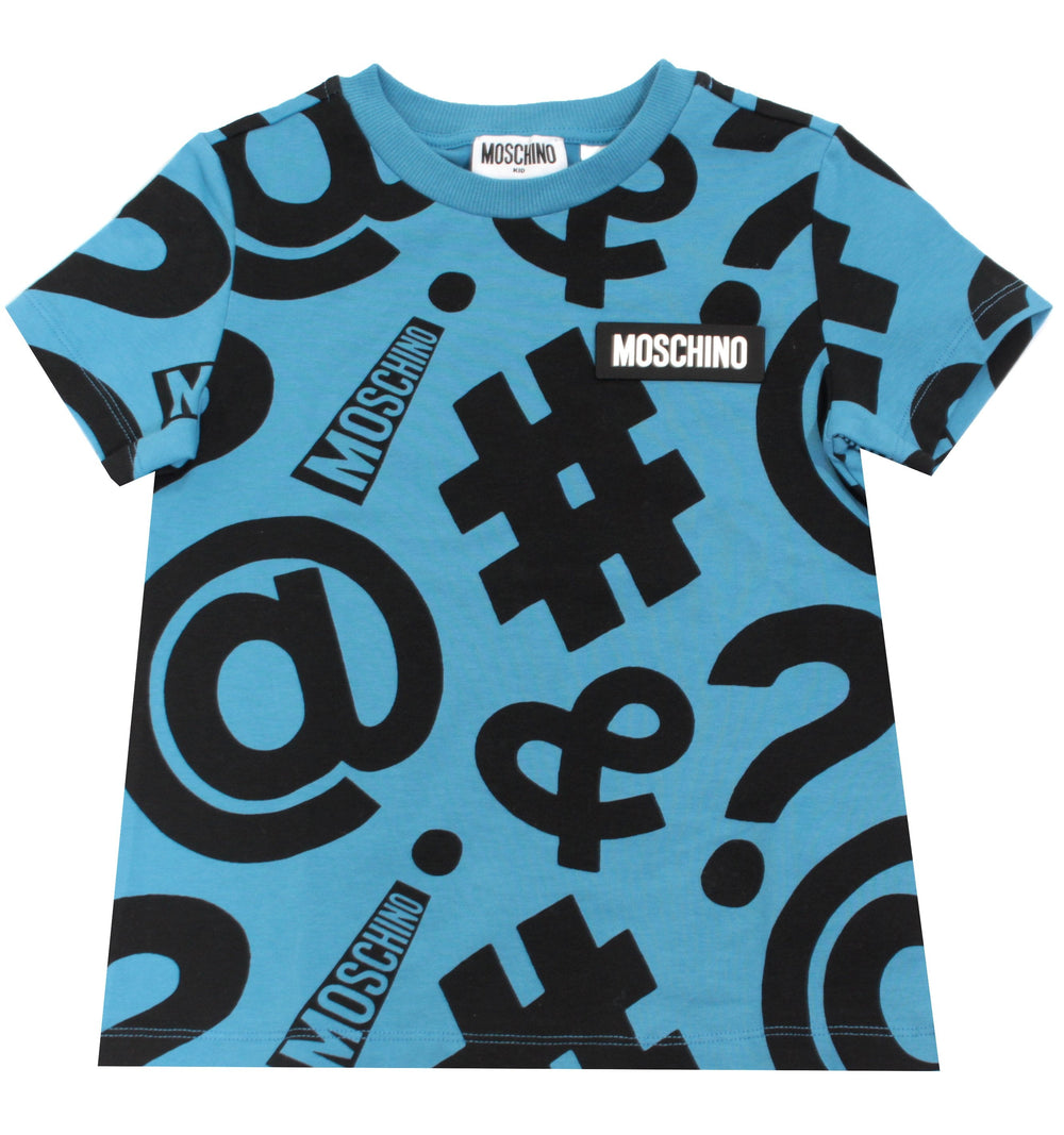 Moschino Kids All Over Symbol Tee in blue – view 1 of 2