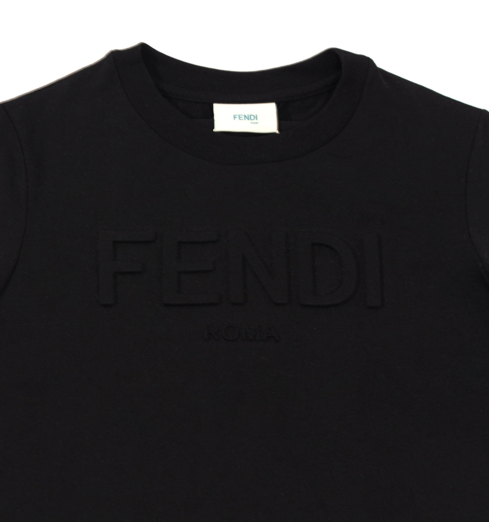 Kids Short Sleeve Tee with Fendi Text Logo in Black – view 2 of 3