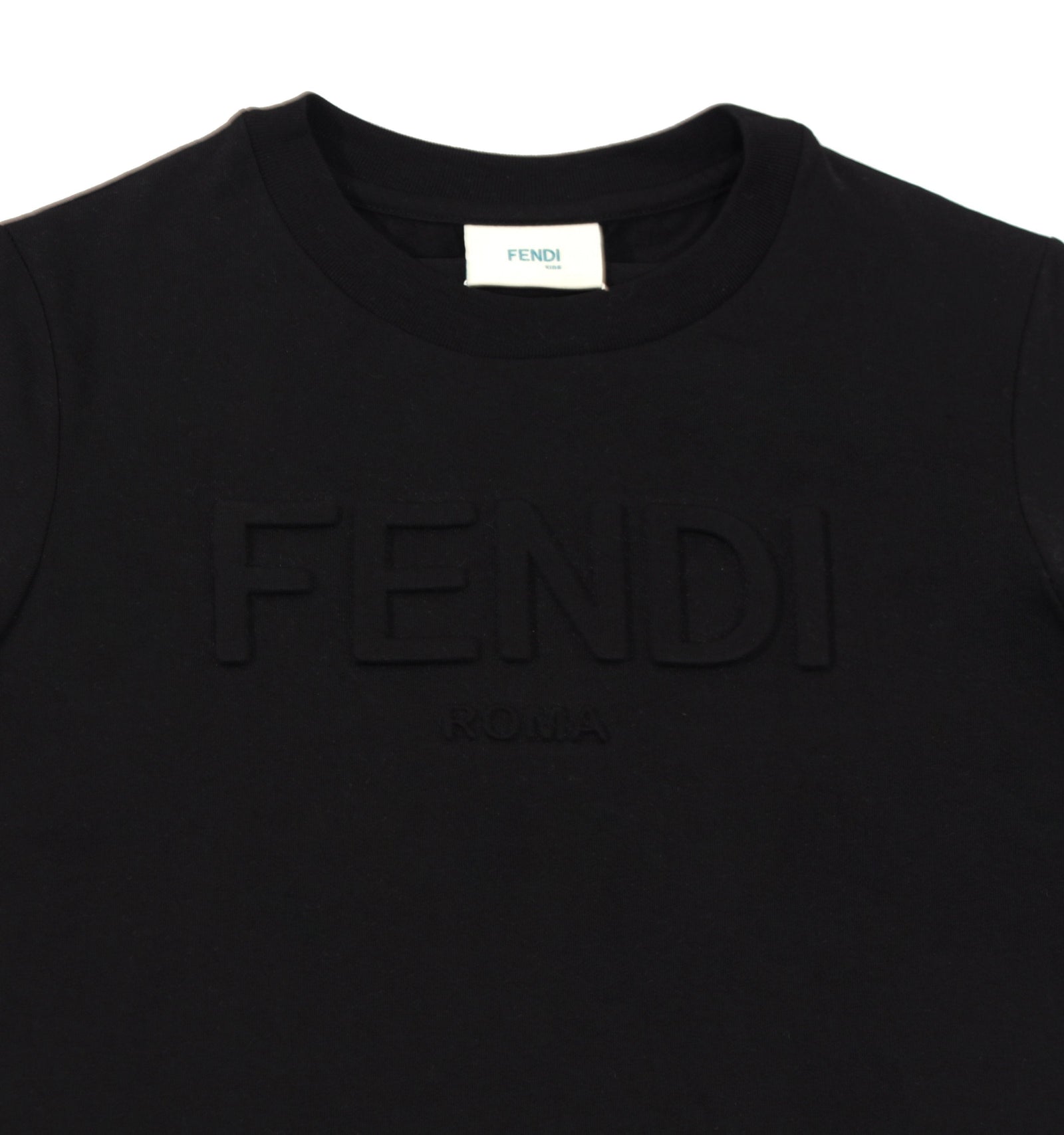 Kids Short Sleeve Tee with Fendi Text Logo in Black – view 2 of 3