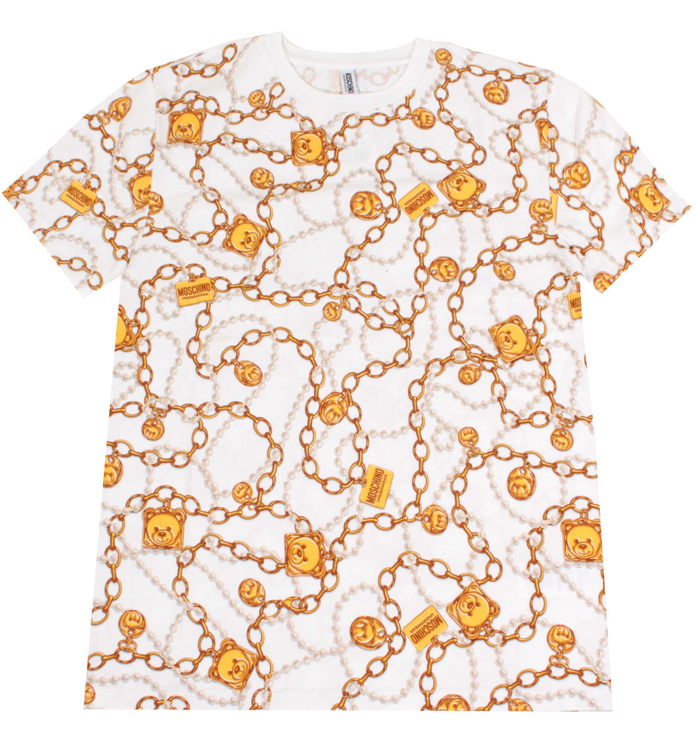 MOSCHINO UNDERWEAR Allover Chain Bear Logo Tee - White – view 1 of 2