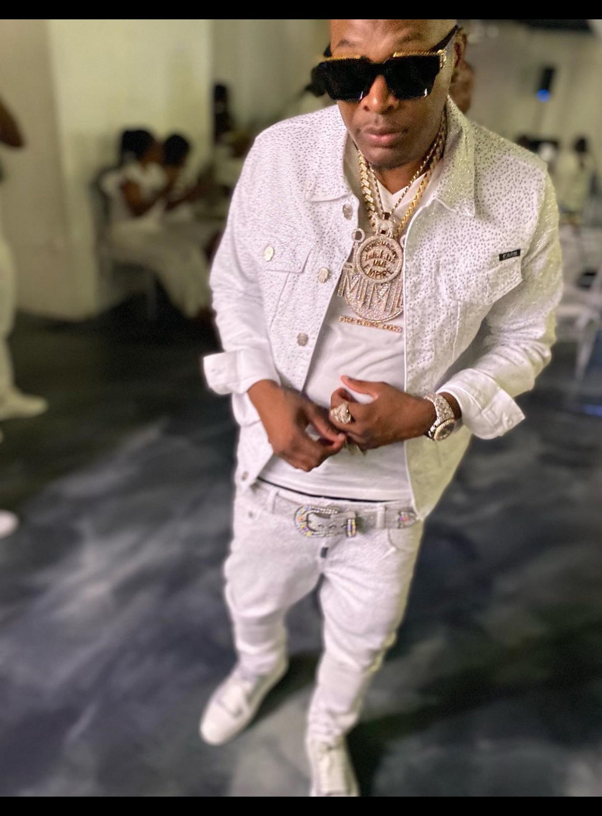 Kash Denim Jacket with Clear Crystals-White