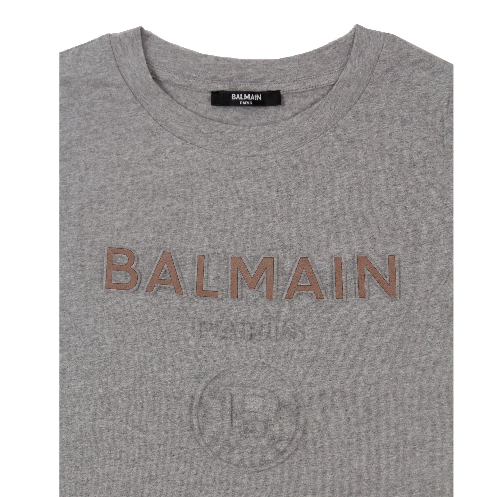 Tee With Embossed Suede Logo - Grey