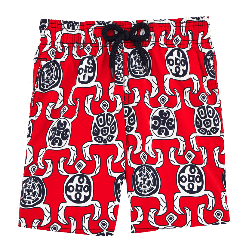 Vilebrequin Kids Primitive Turtles Superflex Swim Shorts in red – view 1 of 2