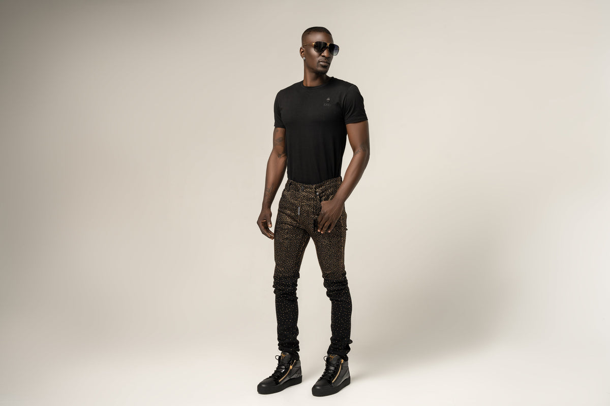 Kash Slim Fit Black Denim W/Gold Crystals