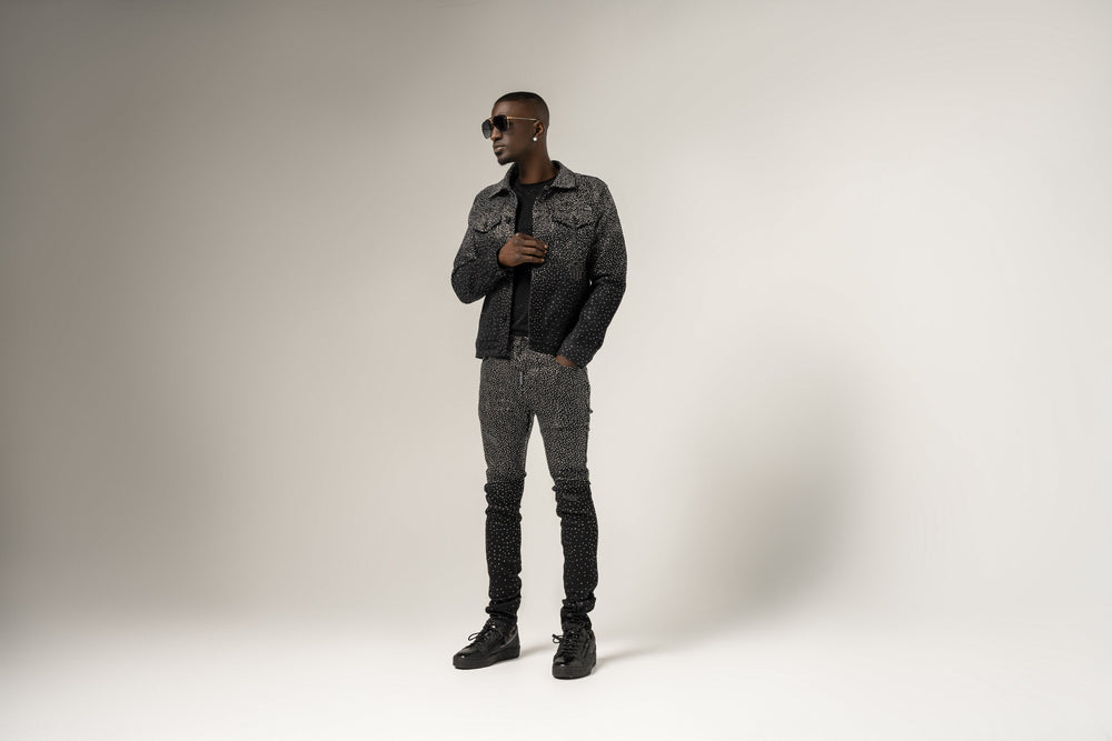 Kash Slim Fit Black Denim with Clear Crystals in black – view 11 of 15