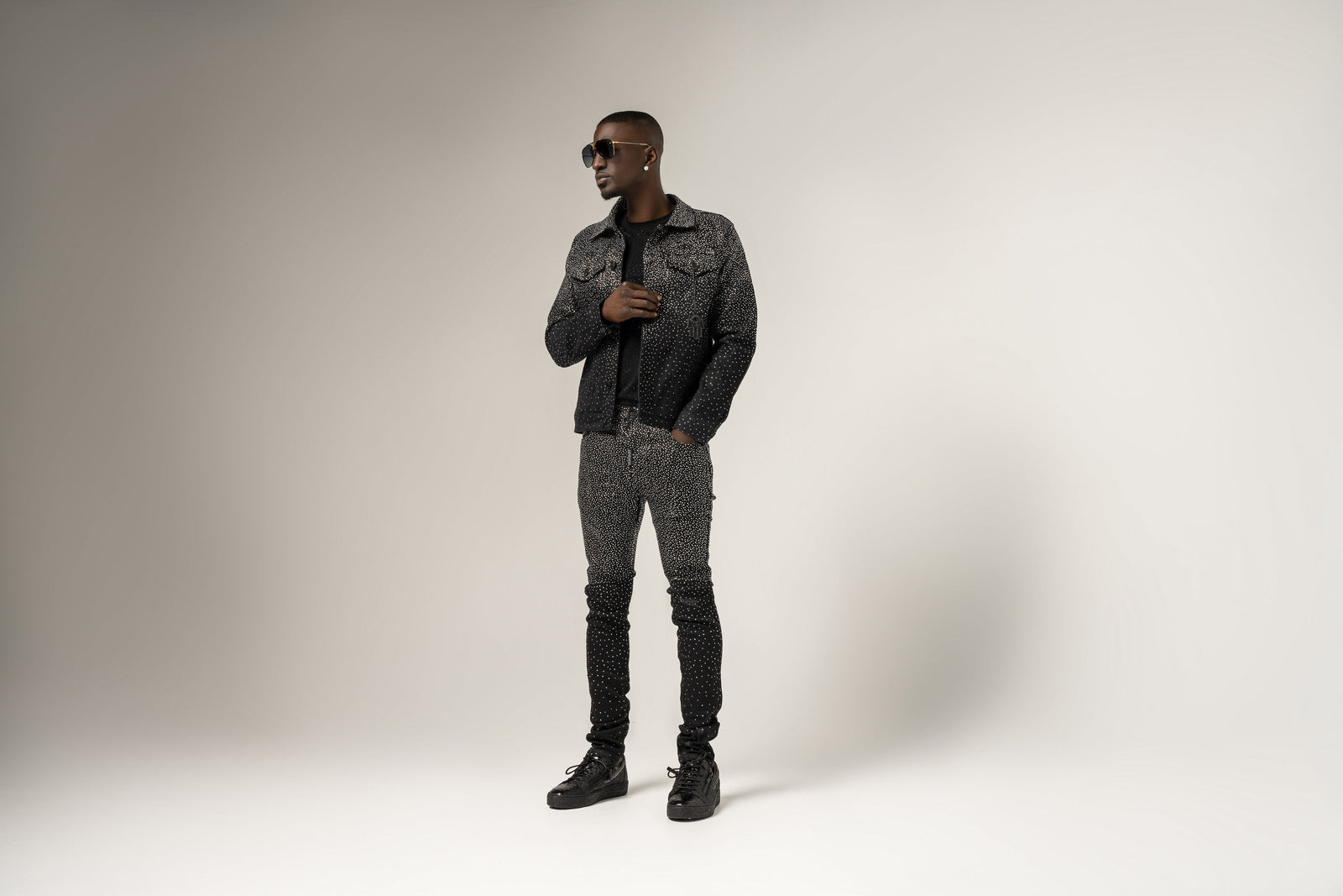 Kash Slim Fit Black Denim with Clear Crystals in black – view 11 of 15