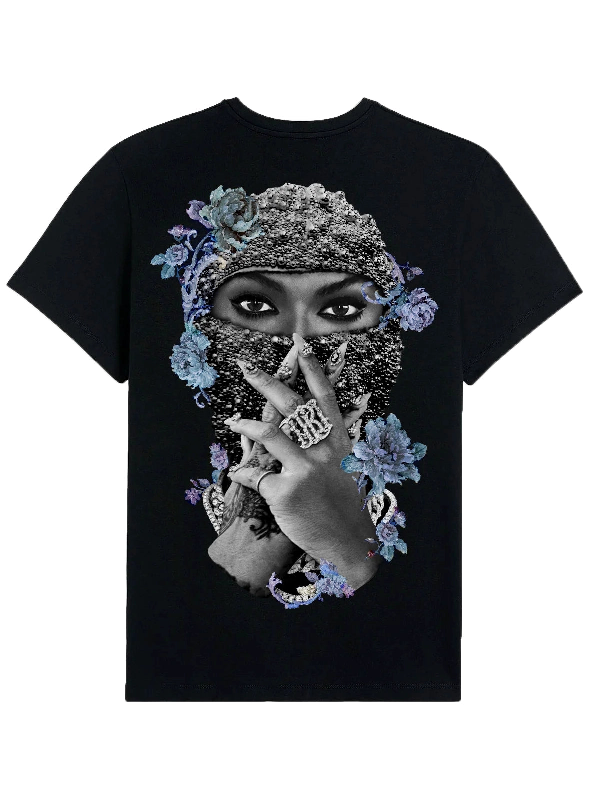 T-SHIRT WMN BLK ROSES W/ LOGO - BLACK