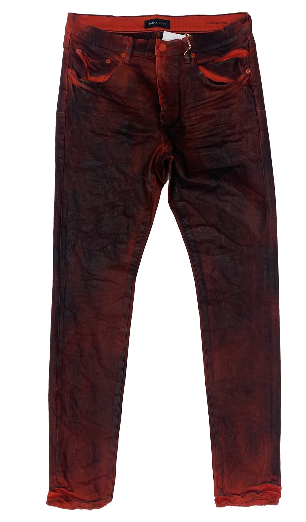 Purple Brand P001 Molten Lava Color Coated Jeans in red – view 1 of 4