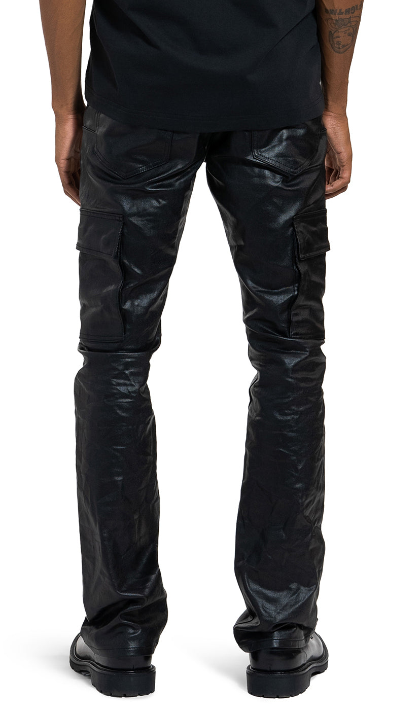 Purple Brand Patent Film Cargo Flare Denim in black – view 4 of 4