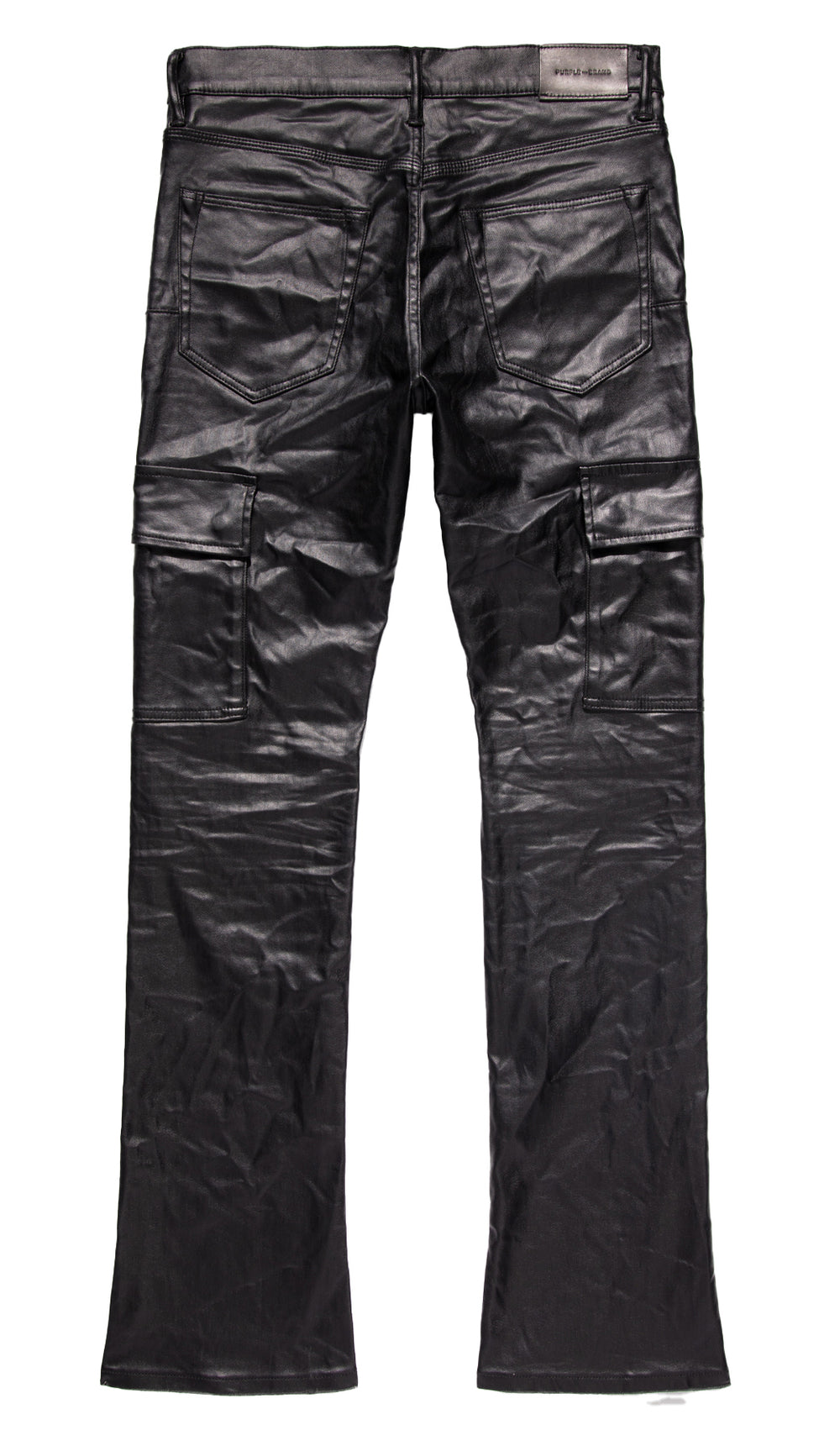 Purple Brand Patent Film Cargo Flare Denim in black – view 2 of 4