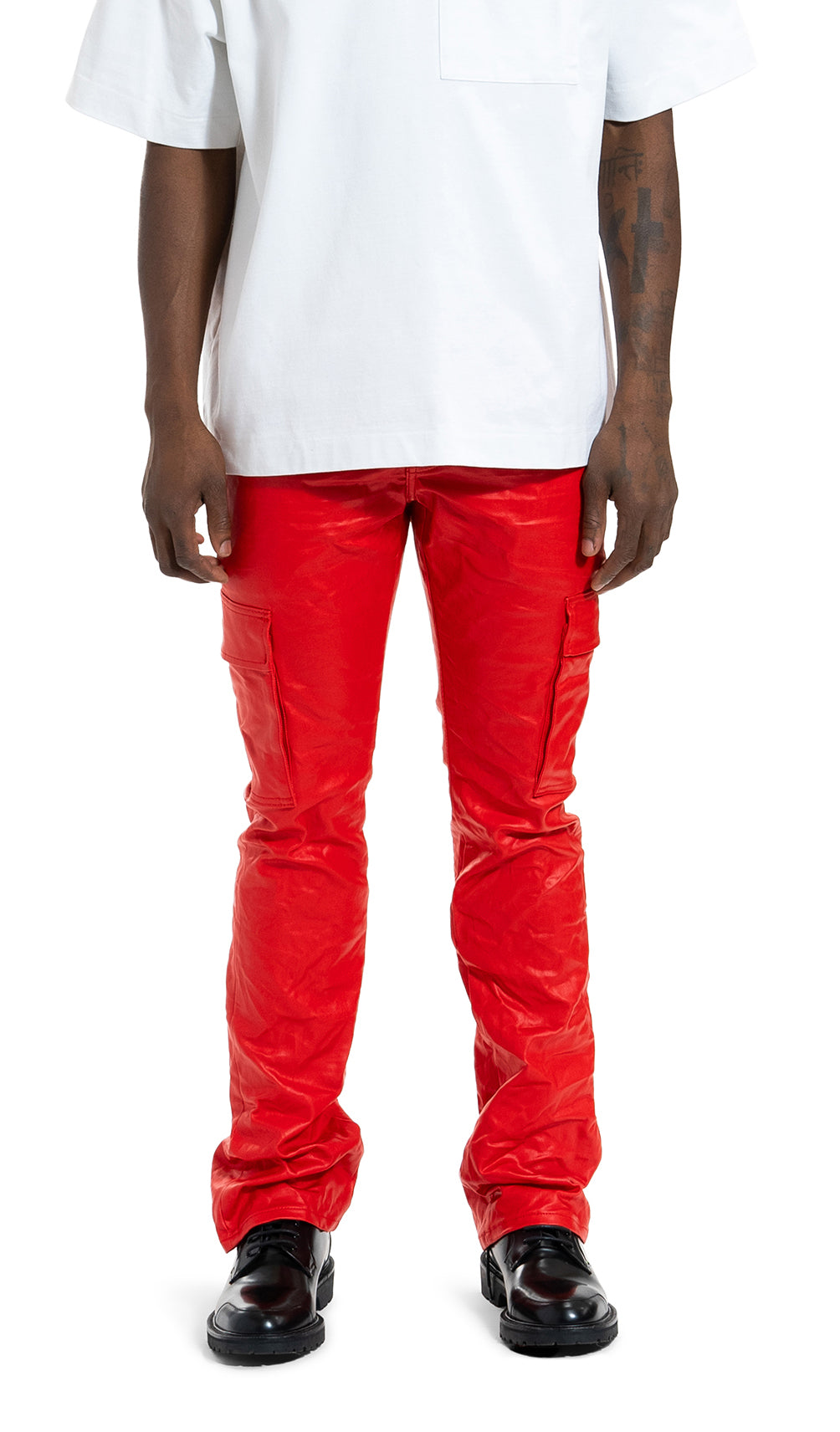 PATENT FILM CARGO FLARE DENIM - RED