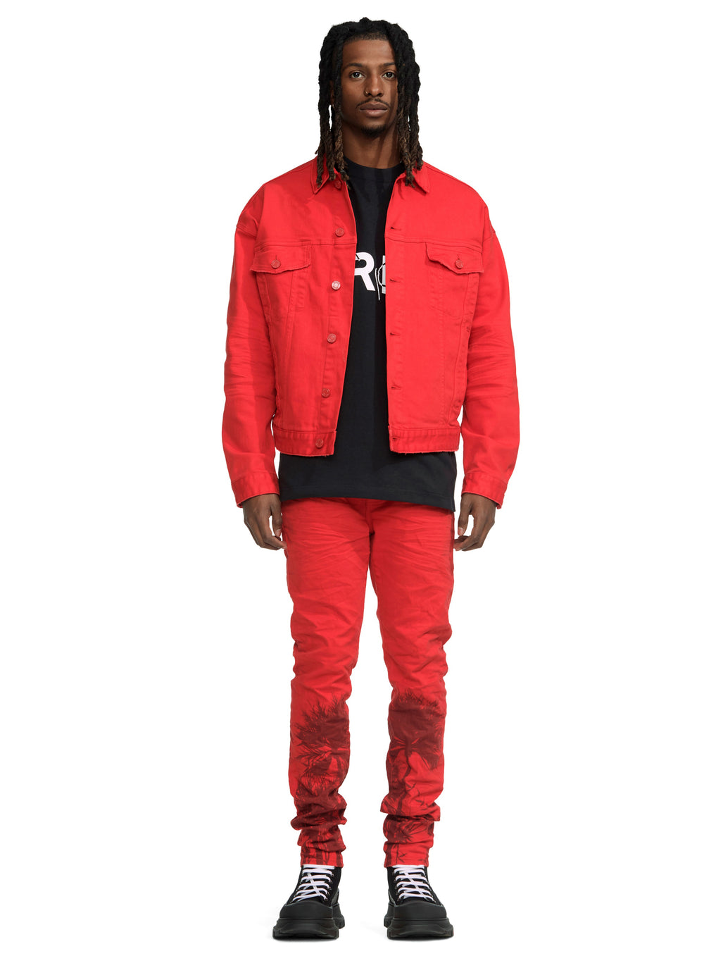 Purple Brand Molten Lava Palms Denim Jacket in red – view 2 of 4