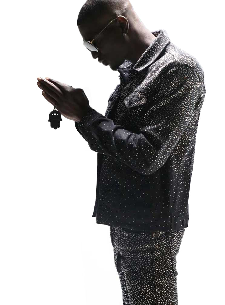 Kash Diamond Collection Black Denim Jacket with Clear Crystals in black – view 6 of 15
