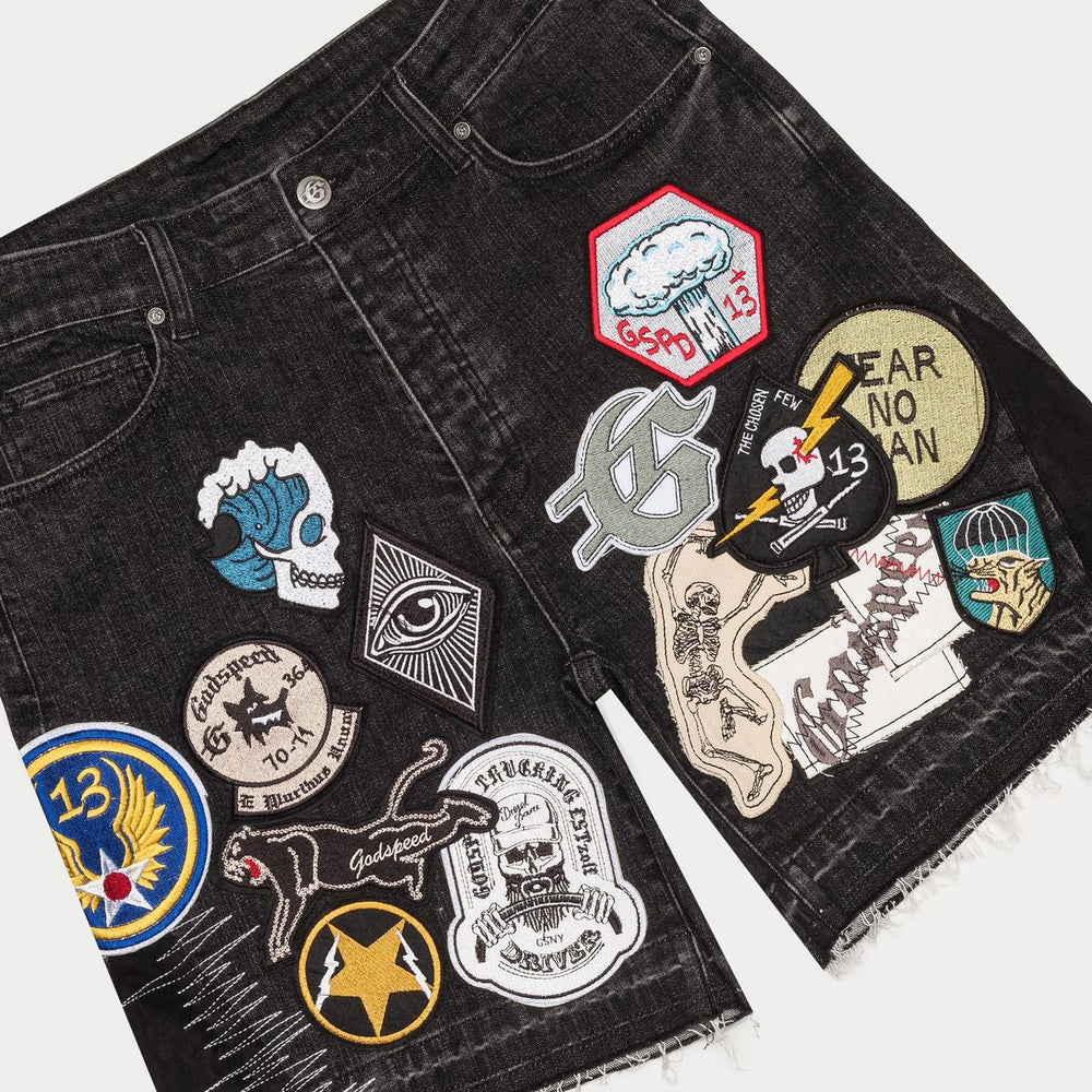 Godspeed Patchwork Denim Shorts V2 in black – view 2 of 4