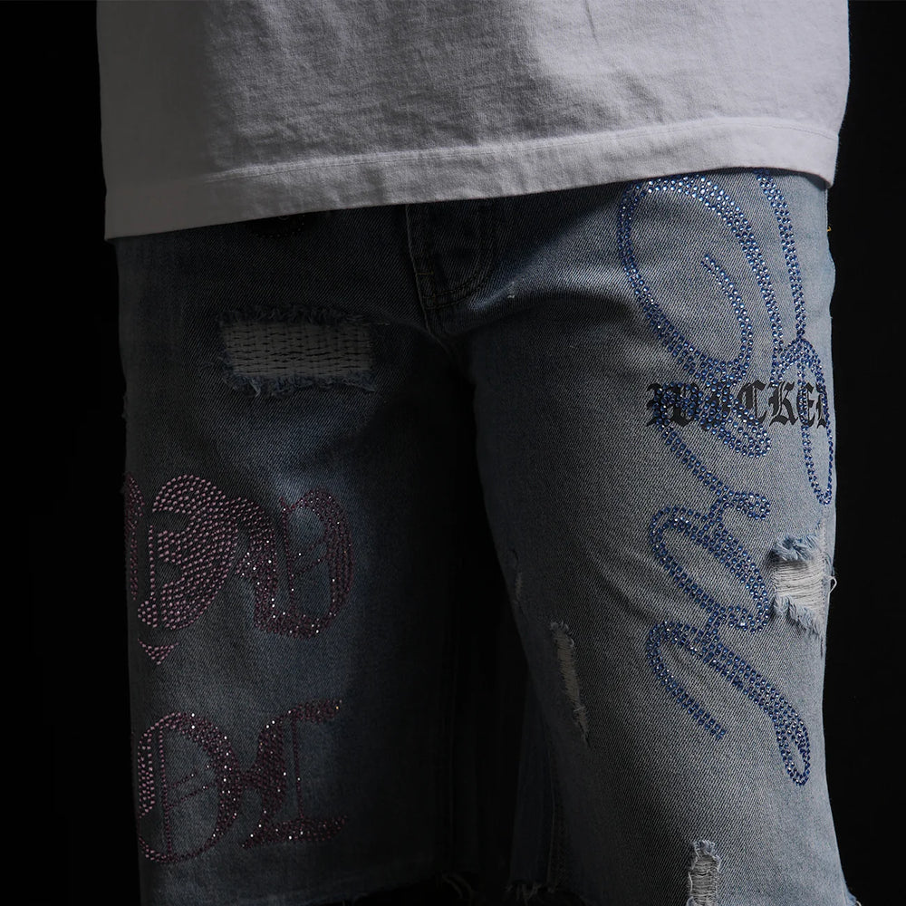 EVOL Hearts Denim Shorts in light wash – view 2 of 2
