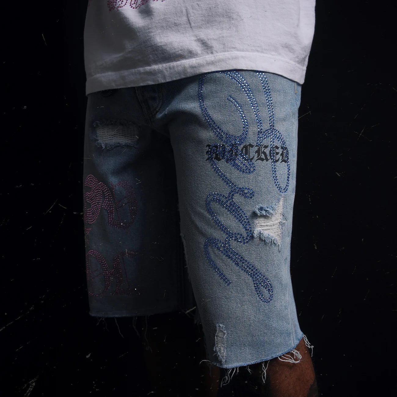 EVOL Hearts Denim Shorts in light wash – view 1 of 2