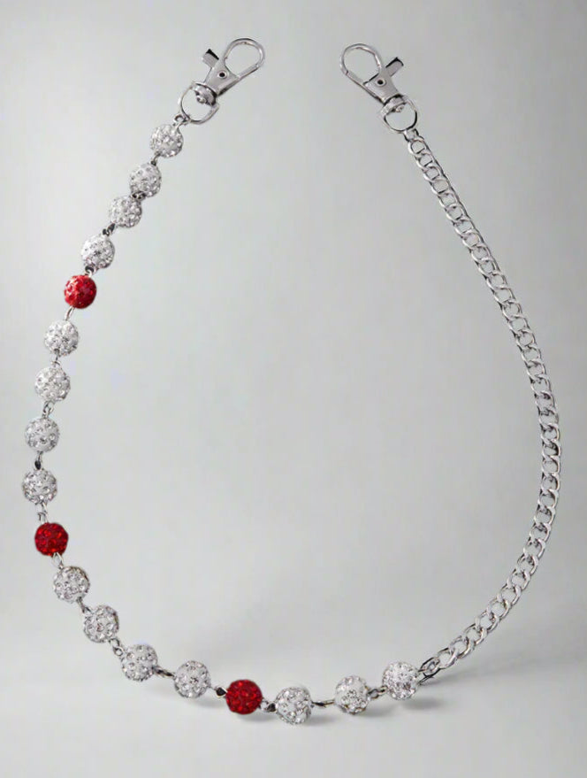 Wallet Round Ball 1Row Chains - Silver/Red
