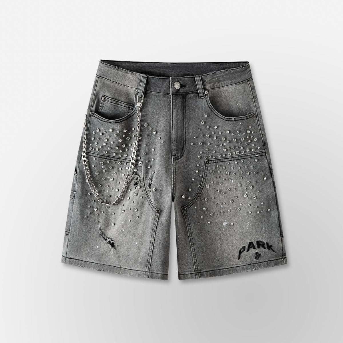 Double Knee Denim Work Shorts - Black