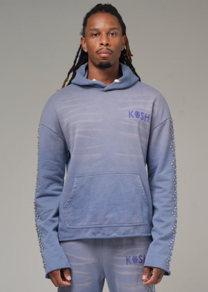 Cali Washed Hoodie with Stones Blue Whiskers