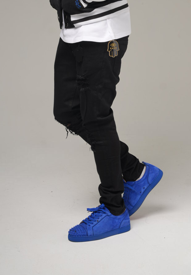 KASH OPEN DISTRESSED SKINNY DENIM - BLACK