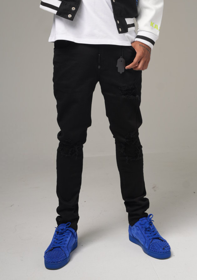 KASH OPEN DISTRESSED SKINNY DENIM - BLACK