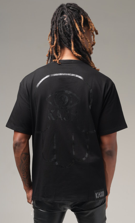 Kash Metallic Logo & Hamsa Hand Tee in black – view 3 of 10