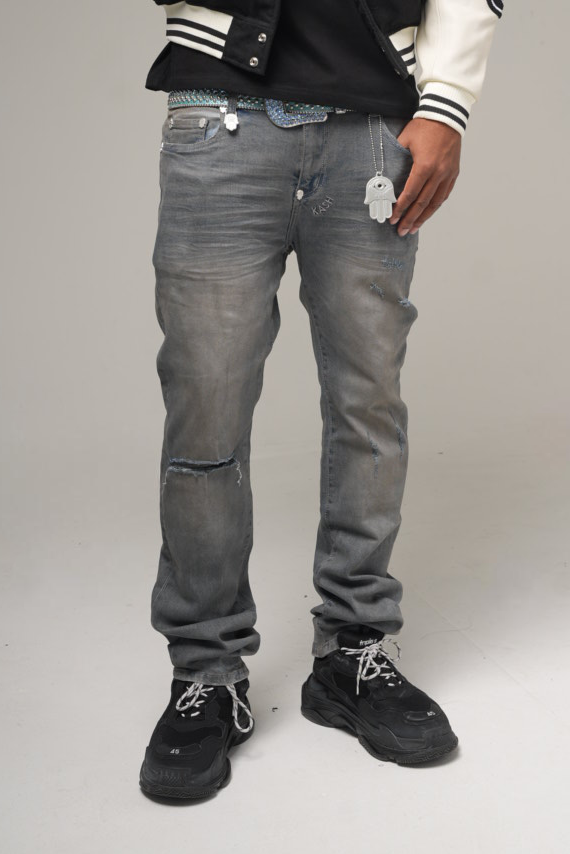 Kash Hamsa-24-S stacked fit jeans in deep grey – view 2 of 14