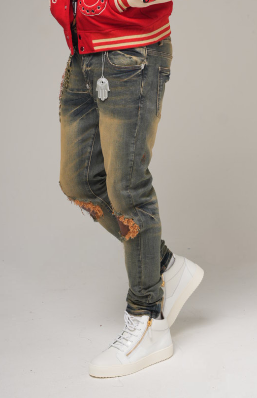 Kash Hamsa-26 skinny ripped jeans in deep blue – view 6 of 8