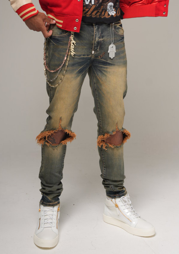 KASH Hamsa-26 SKINNY Ripped Denim - Deep Blue