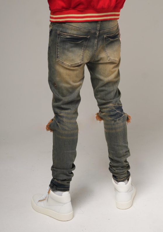 Kash Hamsa-26 skinny ripped jeans in deep blue – view 5 of 8