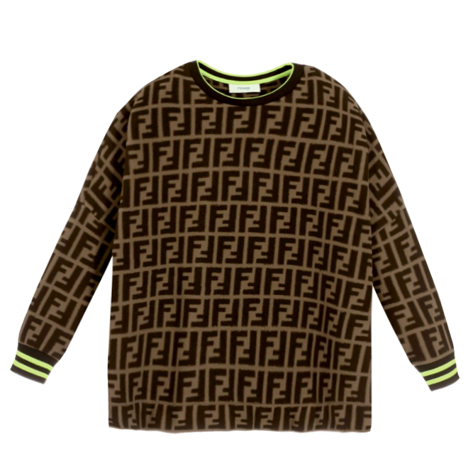 Fendi Kids Unisex Allover Logo Print Sweater in brown – view 1 of 5