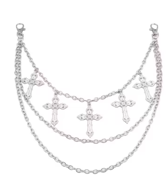 Wallet 3Row link Chains with Large Cross - Silver