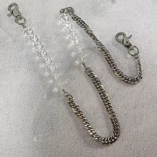 Natural Stone Metal Chain - Silver/Clear