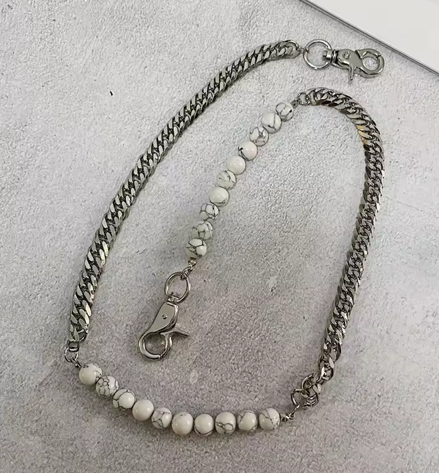 Natural Stone Metal Chain - Silver/White